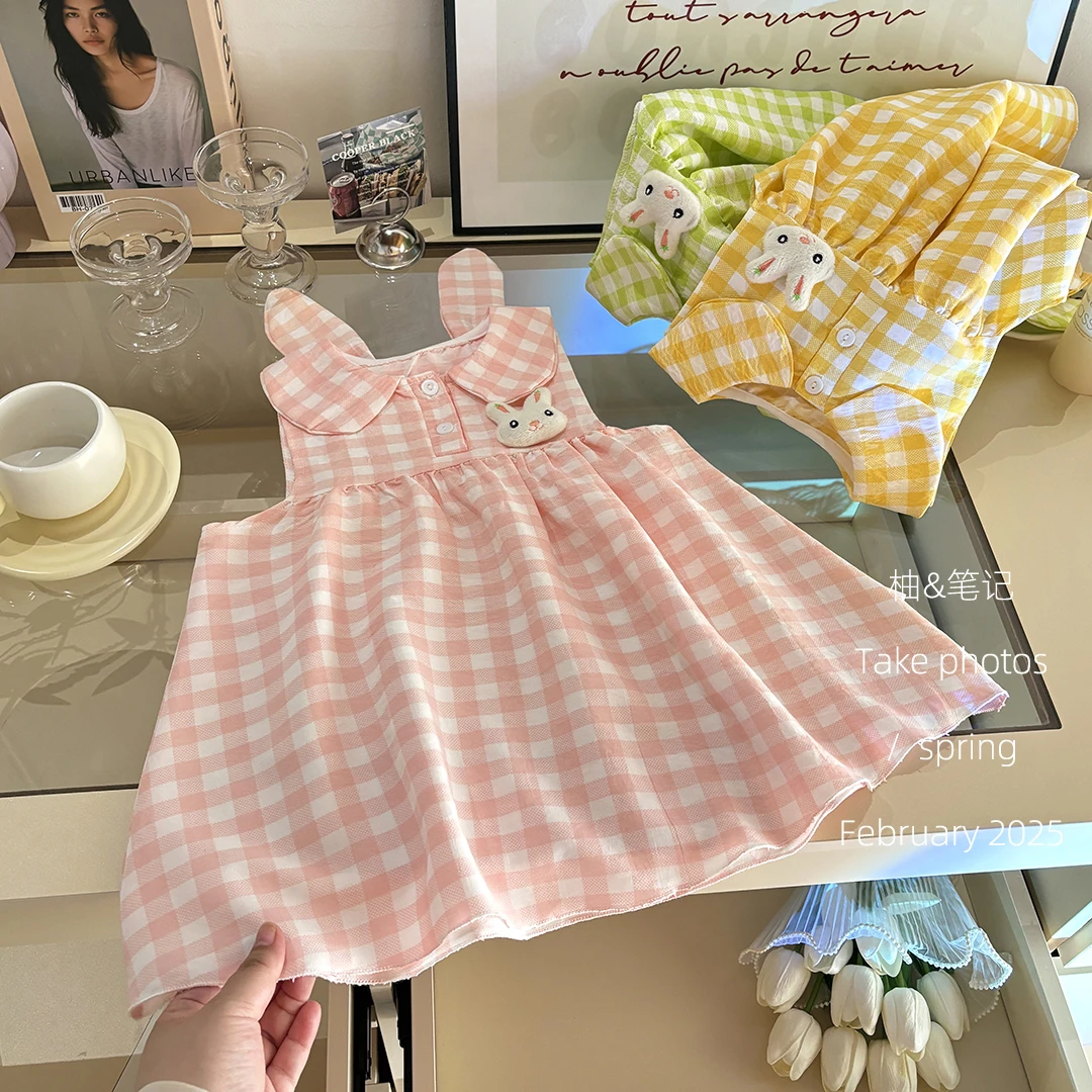 女童连衣裙洋气夏季中小童背带裙女蓬蓬裙格子睡衣童装女背心裙子