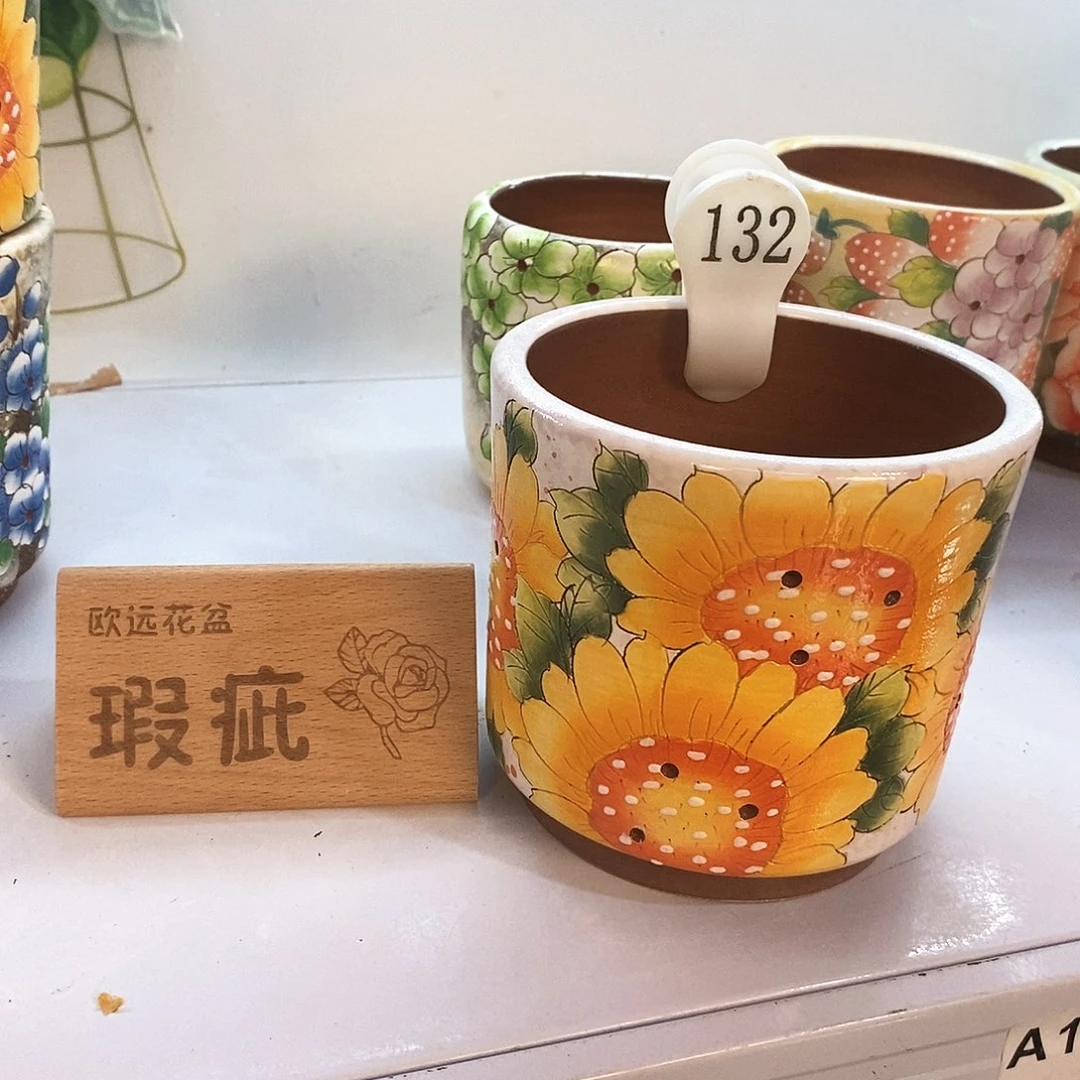 紫砂花盆红陶手绘花盆