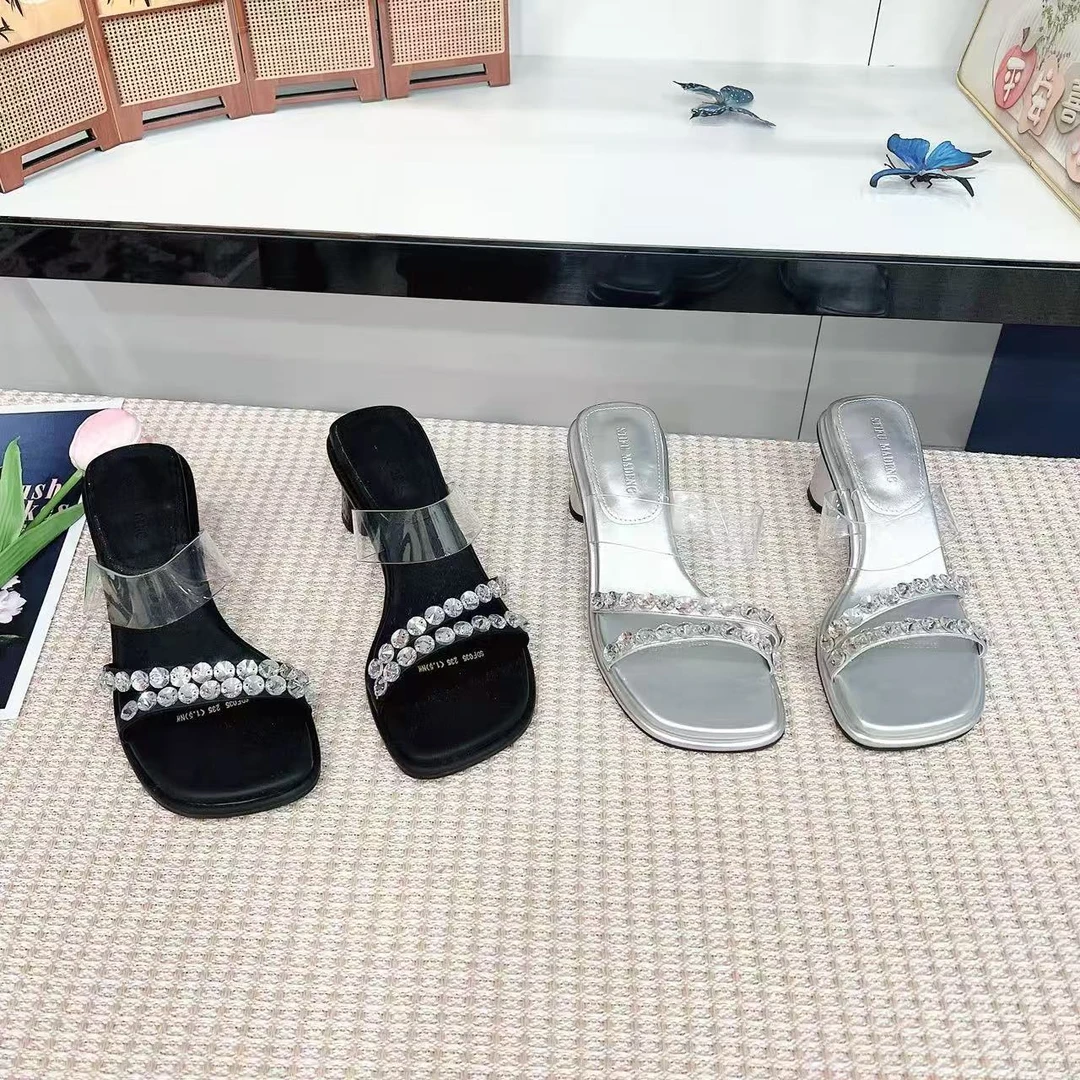 D0137   纯色法式粗跟凉拖鞋百搭休闲
