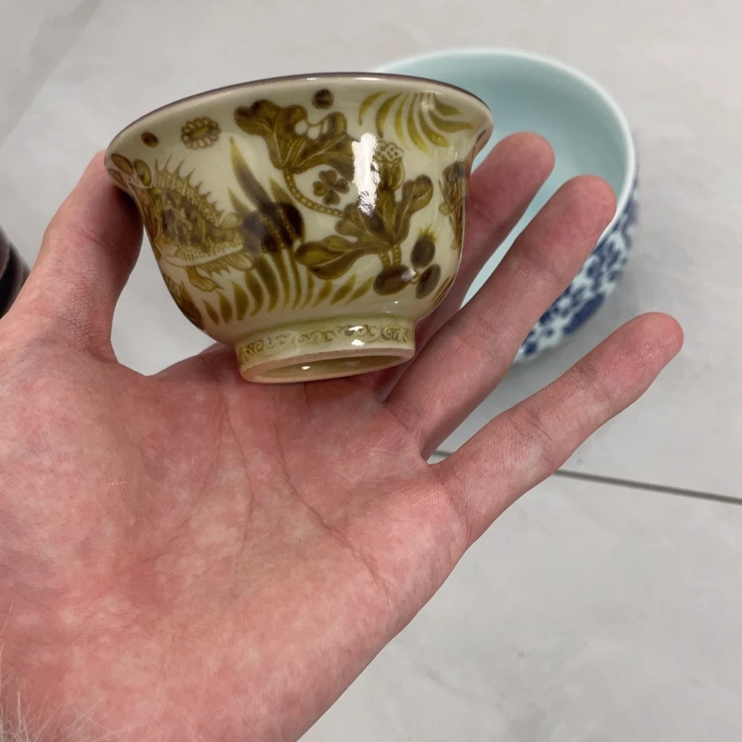 陶摆件景德镇釉里金玉藻杯jj