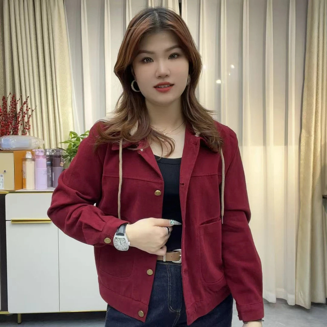 小鑫肝@现货浮力重工连帽抽绳拼色带扣休闲百搭牛仔短外套 6226