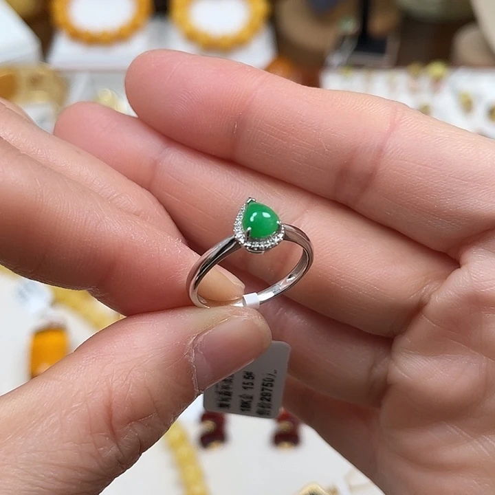 翡翠戒指18K金镶嵌15.5 