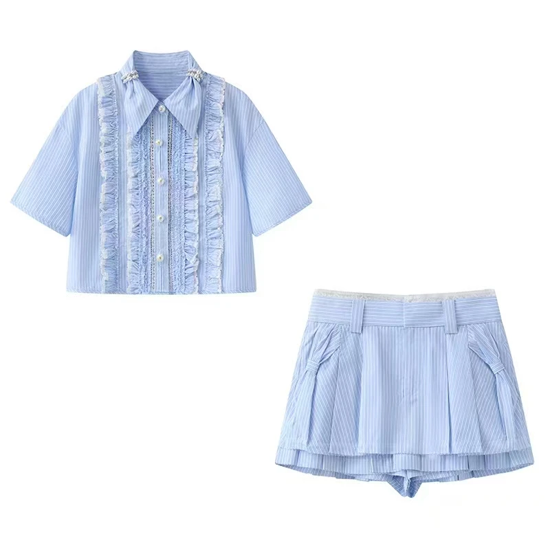 【Y016】少女风辣妹风上衣短裤宫廷风短裙套装时尚套装衬衫