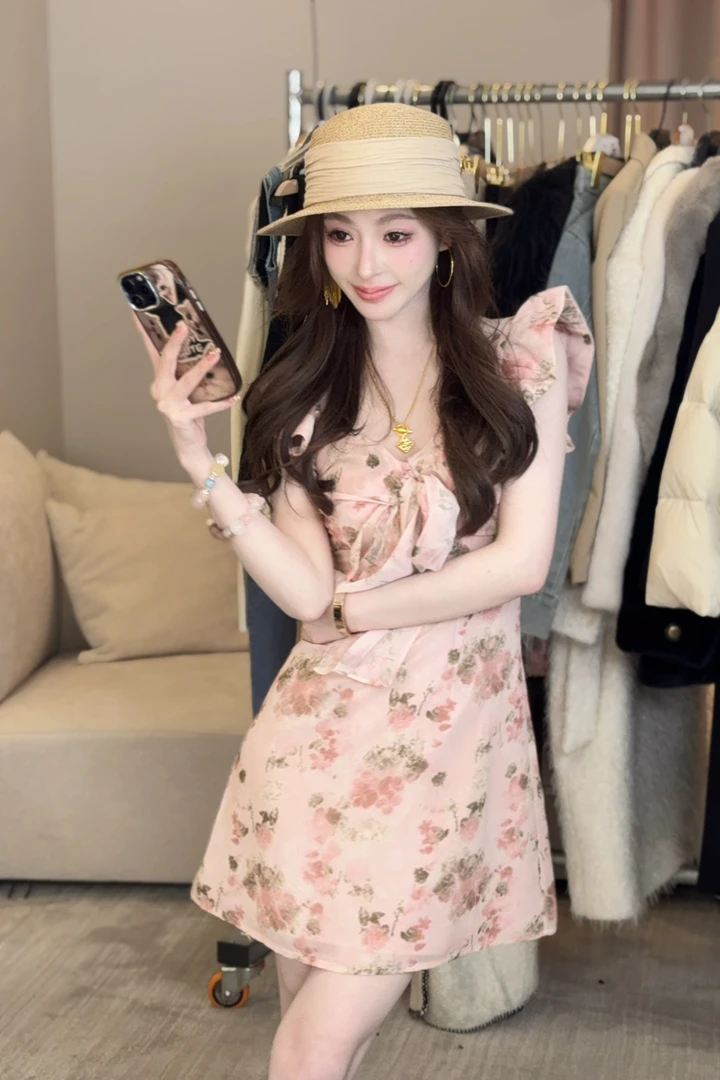 文文私服 夏季气质显瘦小个子碎花连衣裙女X4LYQ2348 JJC4LYQ2348