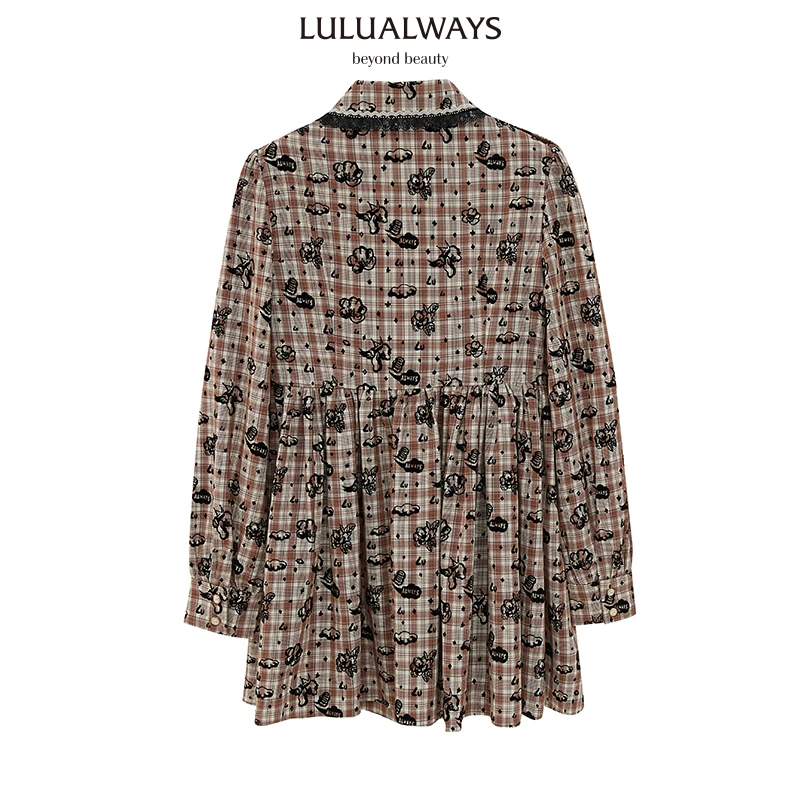 【高高甄选】LULUALWAYS冬季新款格子宽松提花中长款连衣裙LMD5063