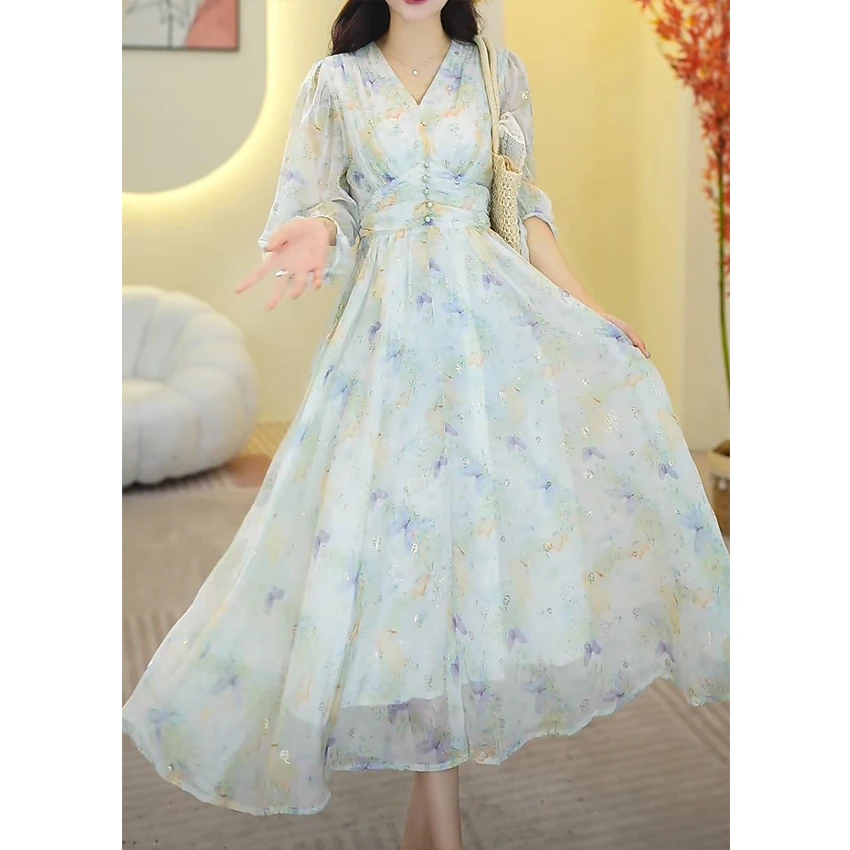 L510温柔轻奢高档连衣裙夏新款女装高端收腰甜美长款显瘦高级裙子