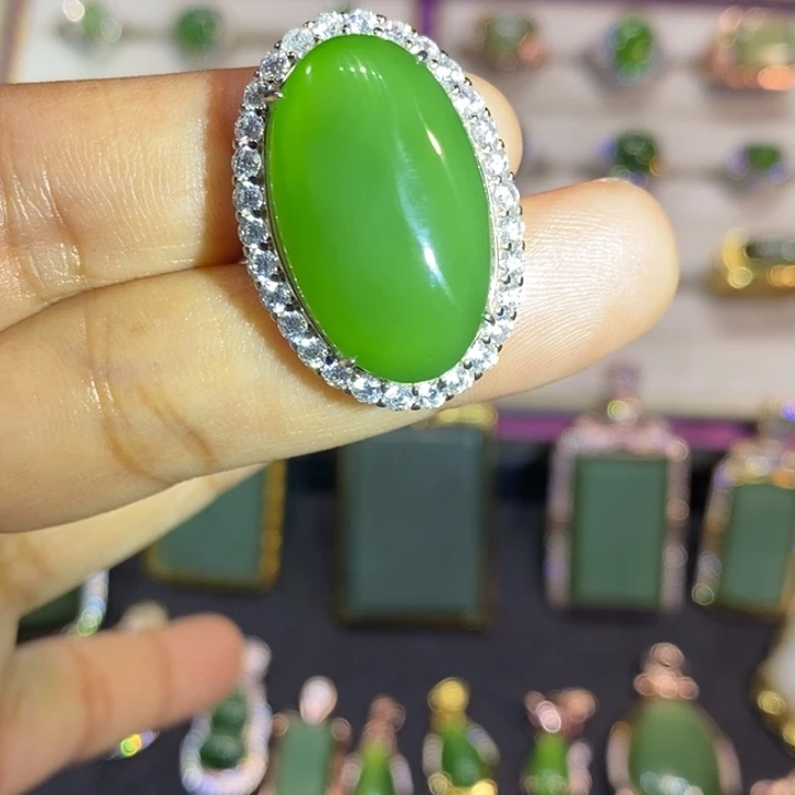 和田玉（碧玉）银S925镶嵌戒指