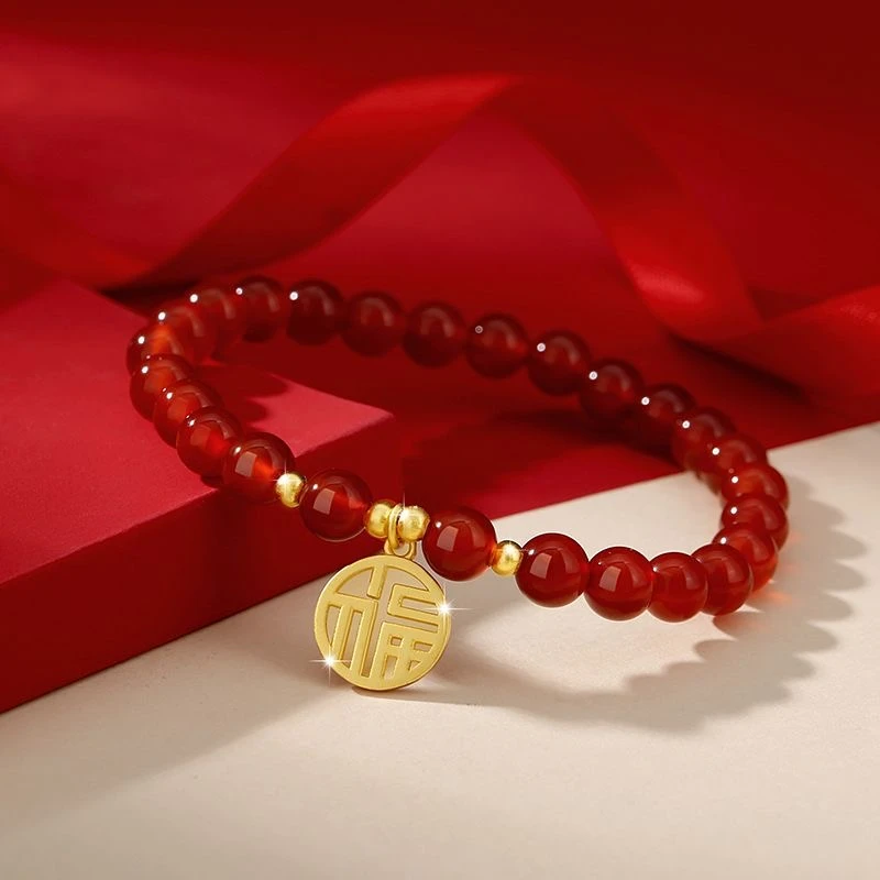 铜合金铅玻璃手链 水蜜桃串珠手链高级感轻奢手串手饰11