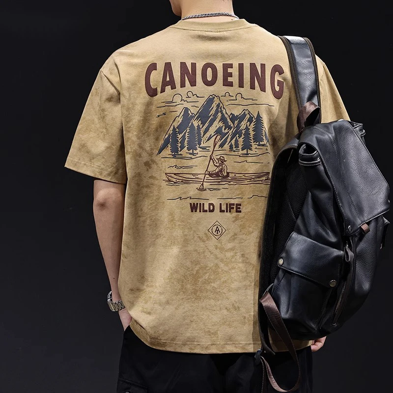 U&PURA美式复古潮牌印花短袖t恤男士宽松大码夏季新款衣服高端