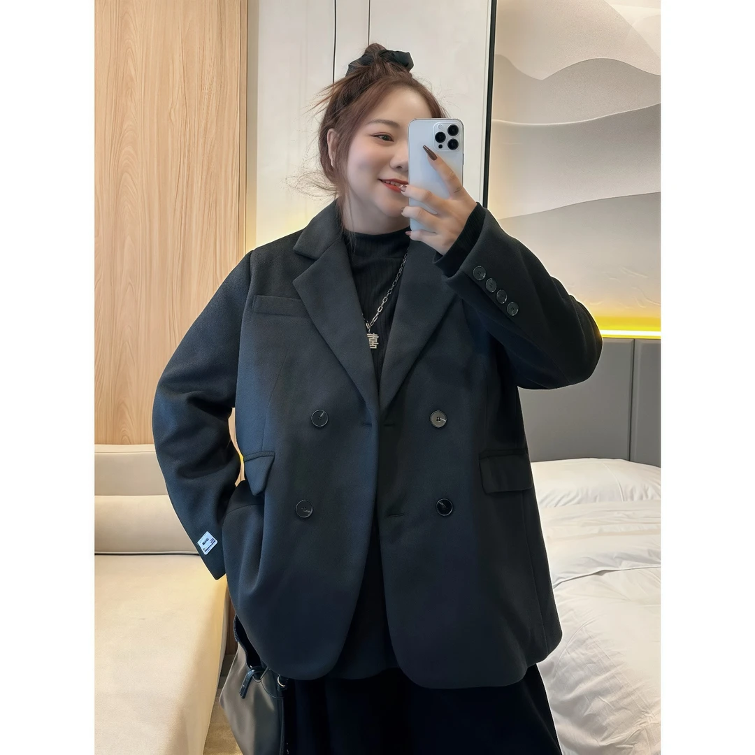 断码捡漏~松木琴酒 / 韩系加厚短款毛呢大衣11706花契200斤胖mm