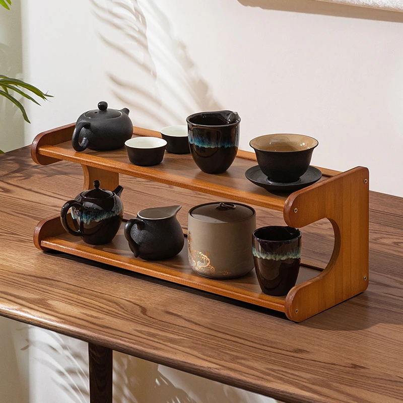 桌面杯架茶桌置物架实木新中式博古架桌上多层茶具紫砂壶摆放架子