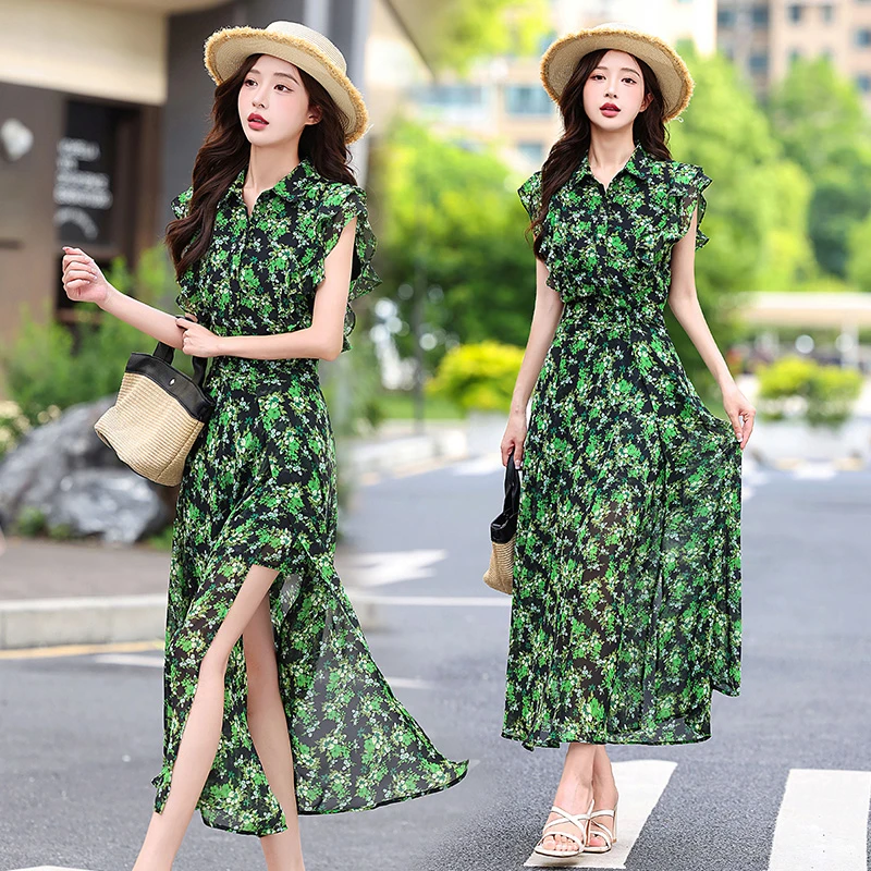 法式气质碎花衬衫套装裙女2025夏季新款设计感不规则连衣裙两件套