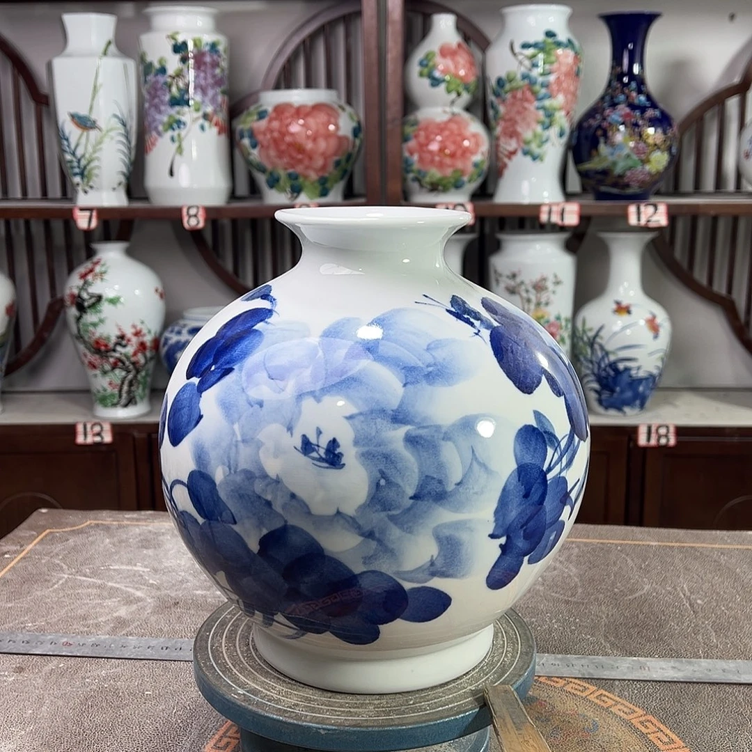 摆件陶景德镇陶瓷石青牡