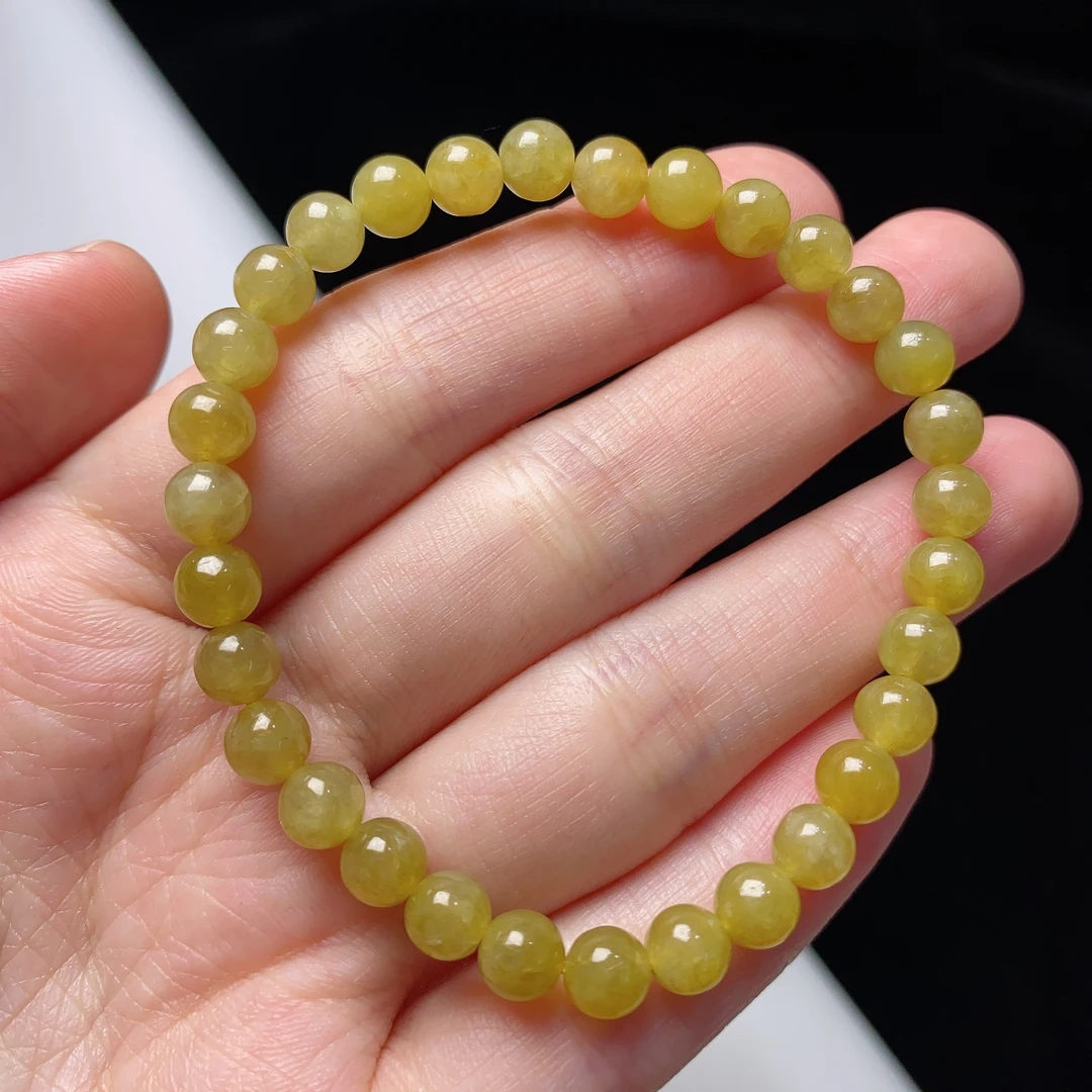缅甸天然翡翠A货冰种黄翡圆珠手链卡5.8mm素圈黄色