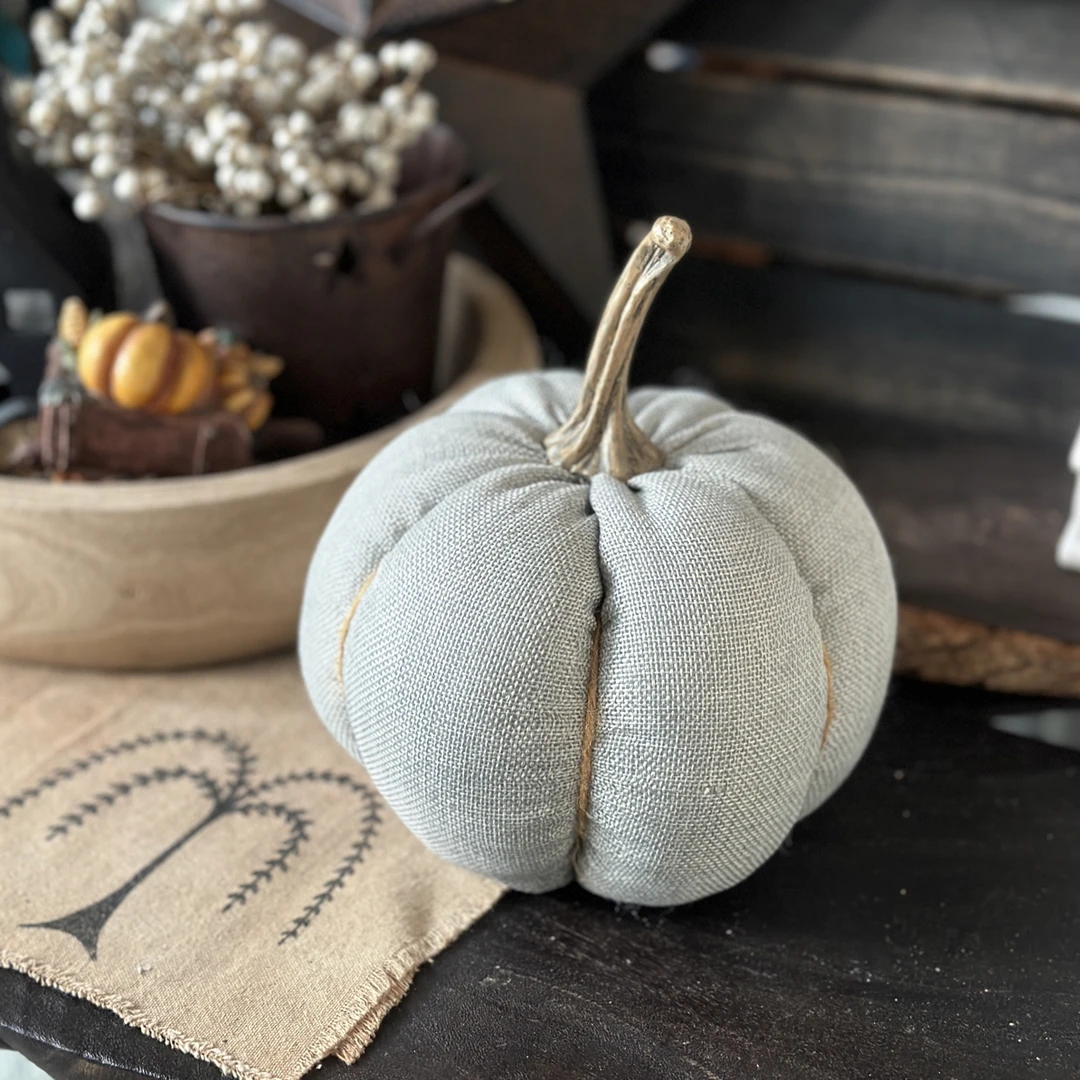 外贸美式乡村灰色布艺棉花沙袋麻布南瓜装饰摆件 17×12cm
