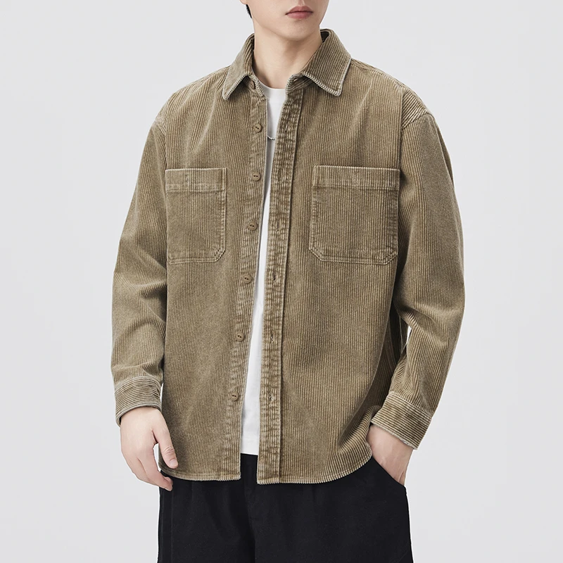 轻奢高档日系复古衬衫男秋季新款潮流百搭灯芯绒休闲宽松工装衬衣