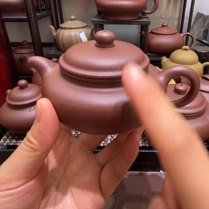 茶壶紫砂点塘羊角山紫泥扁复180cc