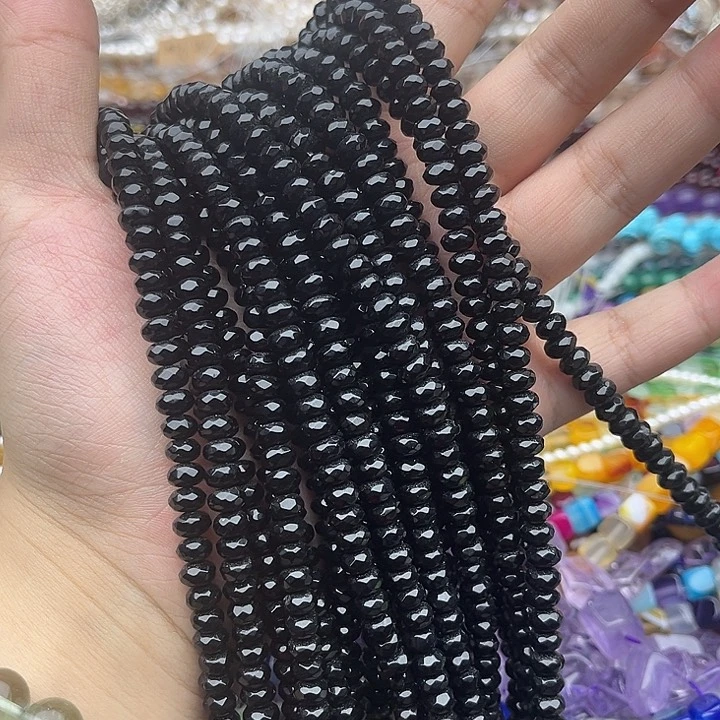 玛瑙/玉髓未镶嵌珠宝半成品一条6mm左右黑玛瑙刻面算盘珠