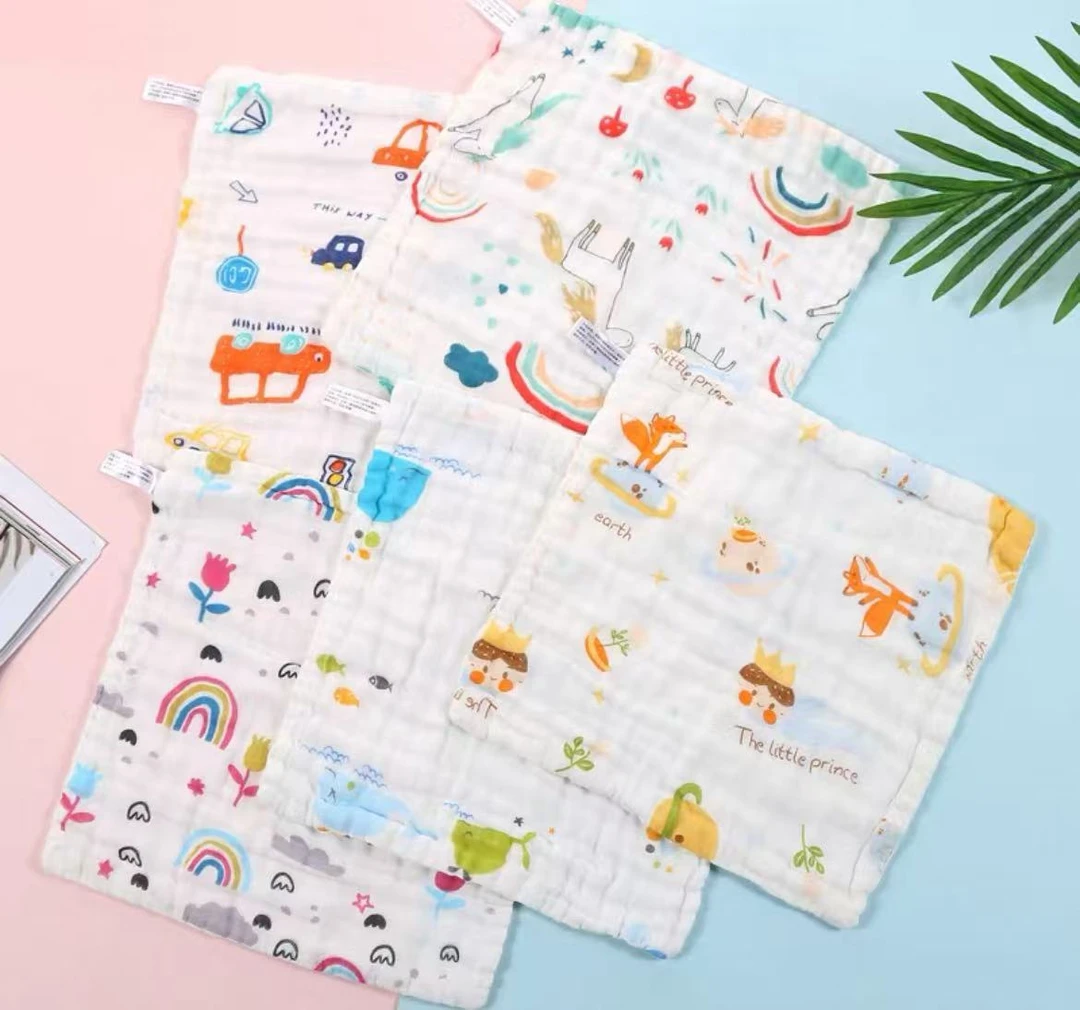 25*25四层轻薄款纯棉纱布母婴A类口水巾小抹布拉伸尺寸+-5cm