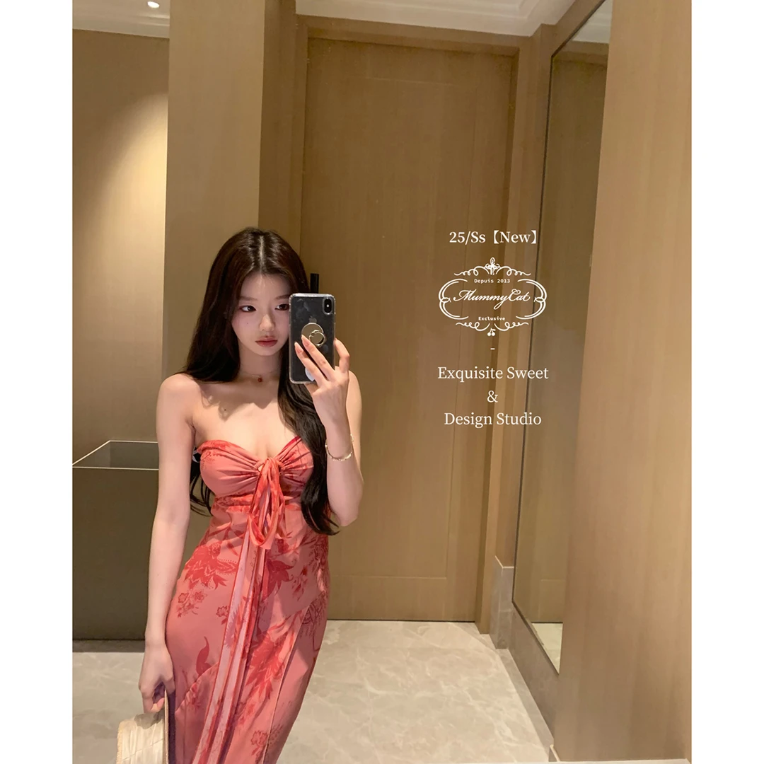 Mummy Cat 下蛋喵【海葵之舞】100人丝印花抹胸包臀度假连衣裙