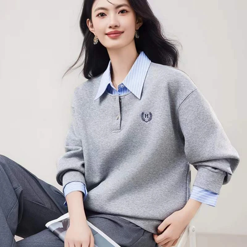 假两件拼接长袖卫衣女秋冬新款宽松高级感显瘦慵懒风韩系洋气上衣