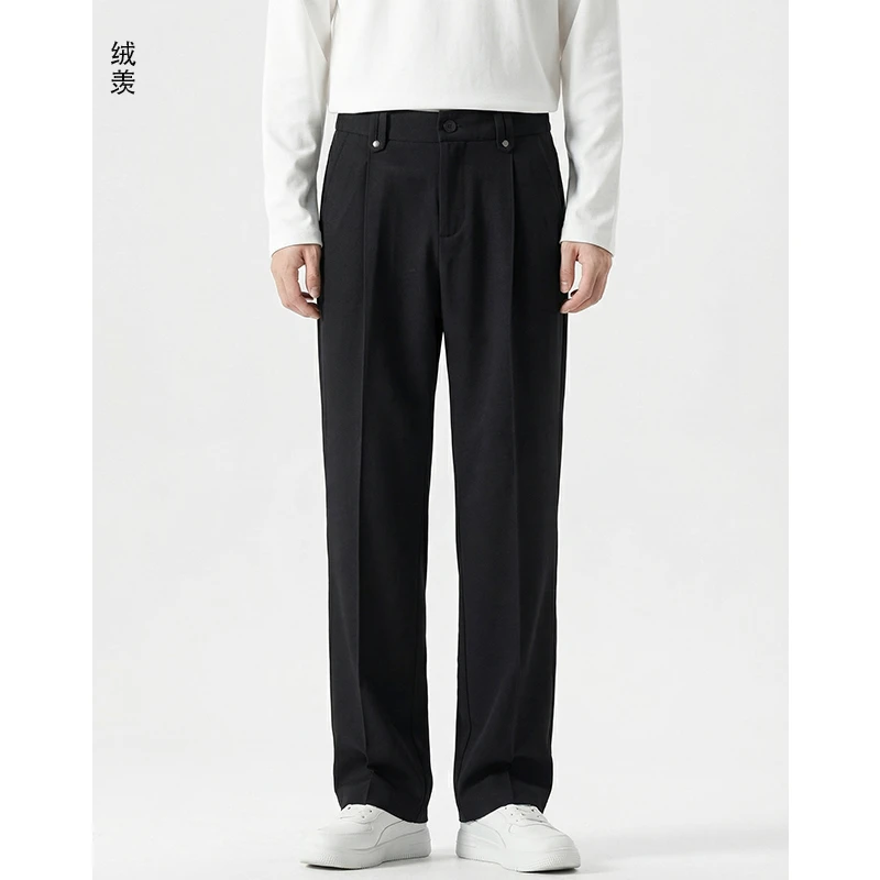 秋冬新款重磅TR混纺男西裤垂感宽松直筒裤潮流百搭长裤男休闲裤子