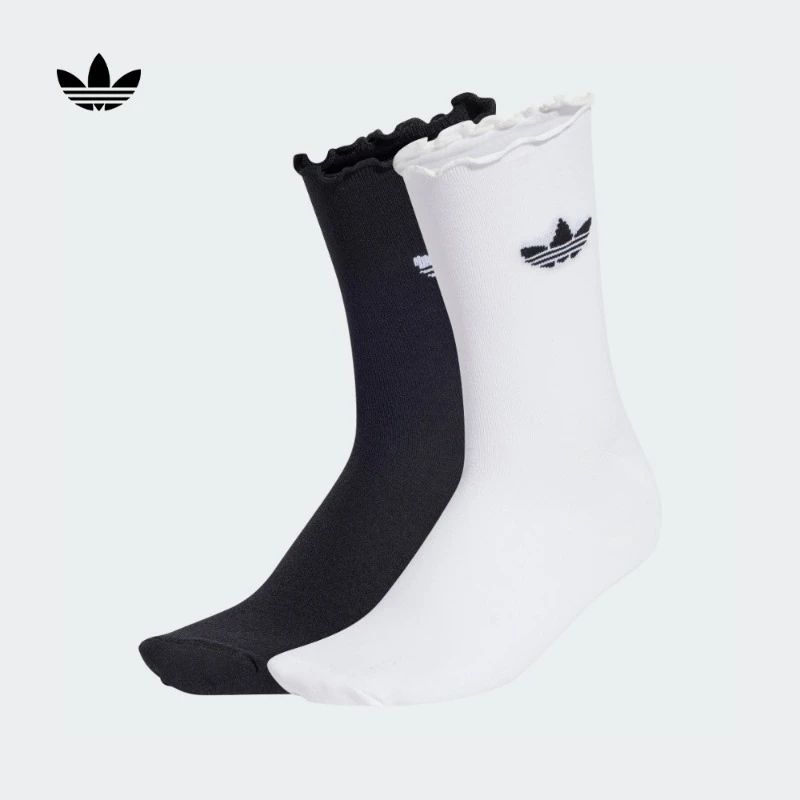 阿迪达斯官方三叶草 两双装舒适花边袜子女新款 adidas JD5623