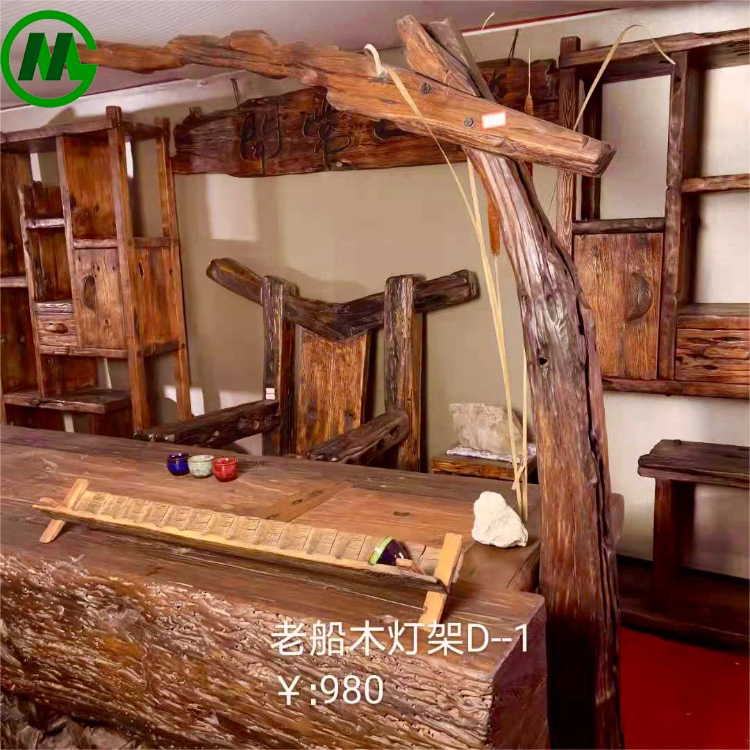 木歌老船古典双层木灯架客厅，创意随型诧寂风，书房家用落地原木色