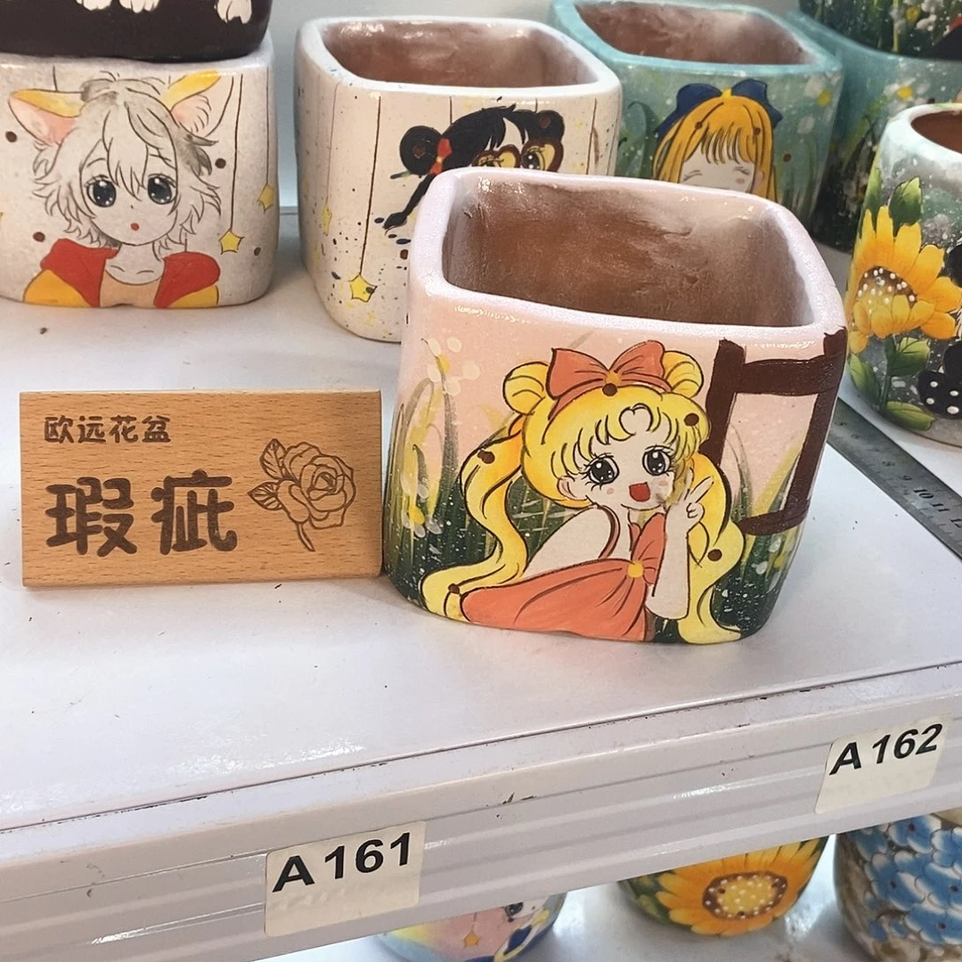 紫砂花盆红陶手绘花盆