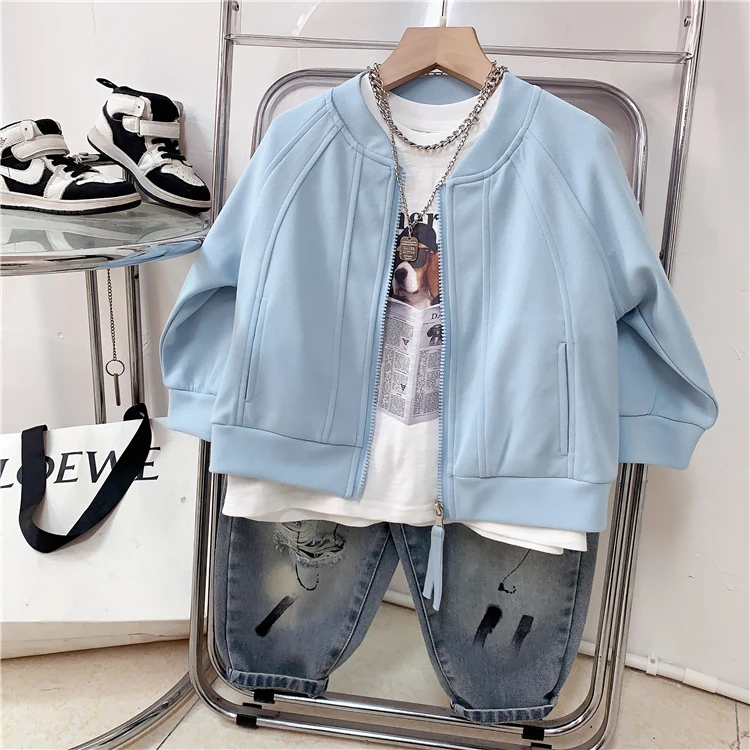 儿童韩系休闲外套男童春款帅气棒球服潮童时尚简约风韩版百搭夹克