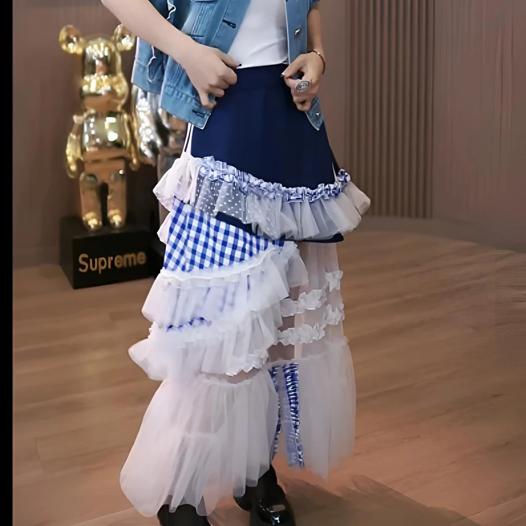 AttinaLife原创设计小众法式慵懒风不规则拼接半裙25