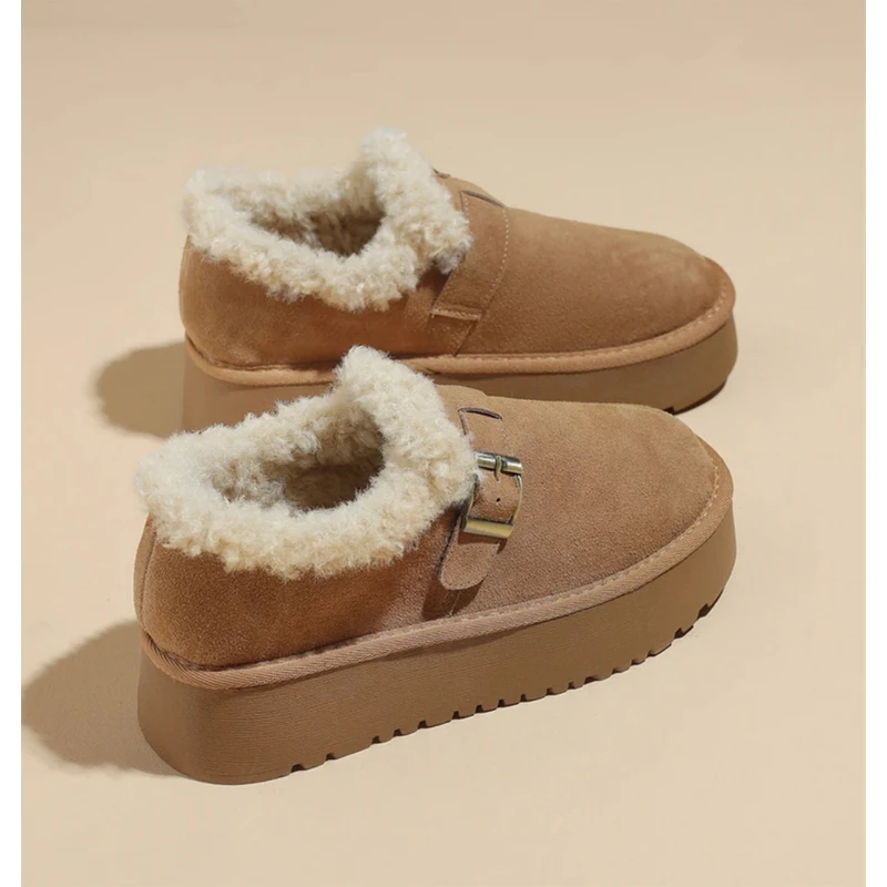 勃肯鞋加绒女软底24新款复古秋冬鞋子厚底豆豆平底保暖毛毛棉鞋Ab
