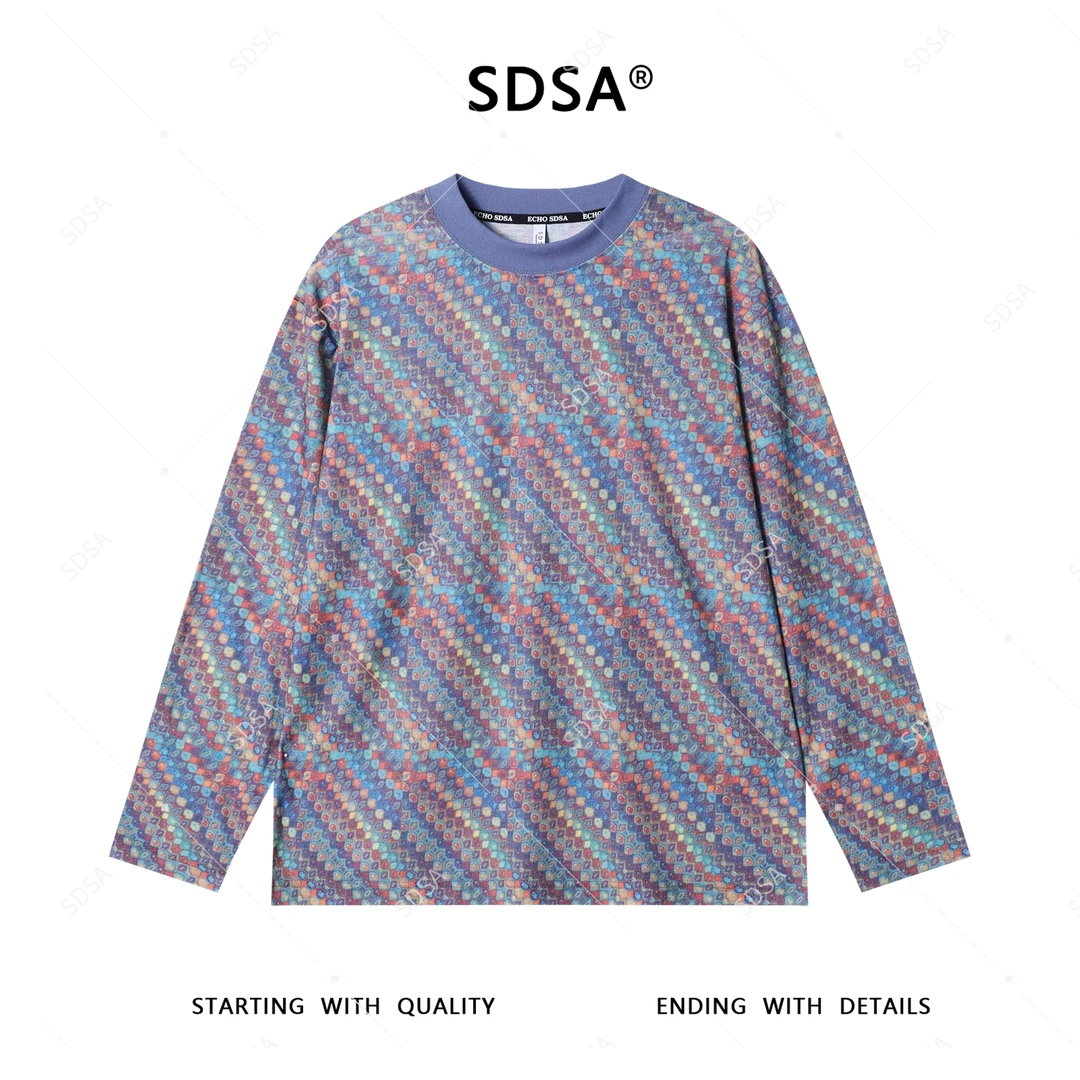 SDSA男士长袖t恤2025新款轻奢痞帅男装简约撞色斜纹圆领长袖T恤