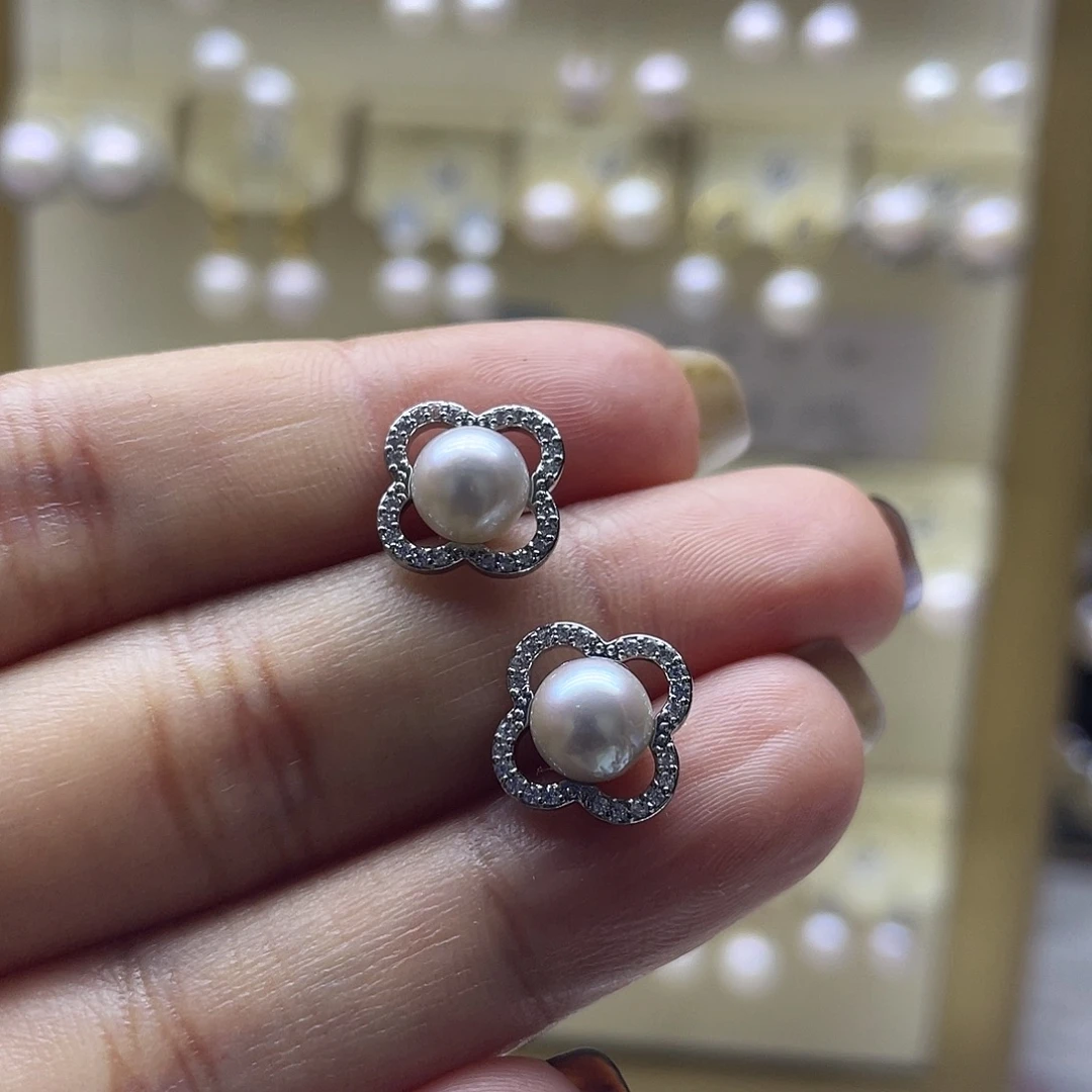 银S925镶嵌耳饰海水珍珠