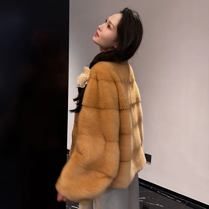 【DD】2503进口整貂水貂天鹅绒品质皮草水貂外套女立领貂皮65衣长