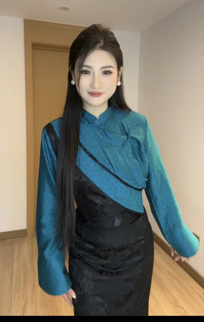 25年新款春夏时尚拼接藏袍式博拉裙