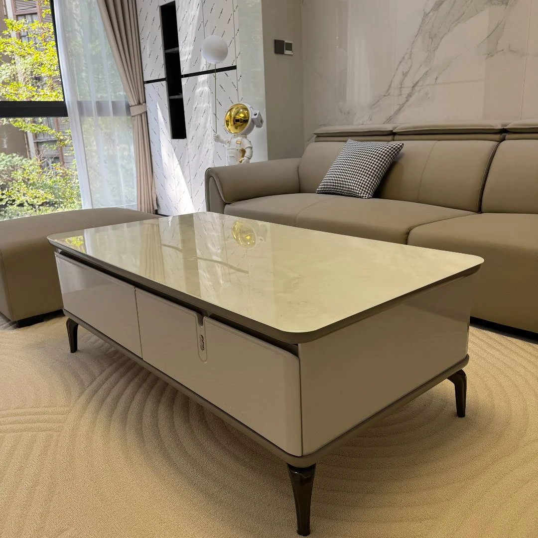 千凡思家现代简约客厅家用时尚白色长方形茶几可伸缩电视柜储物