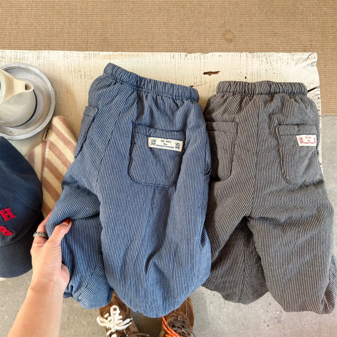 【色织条纹】2025童装冬装儿童韩版冬款加绒卫裤裤子男童长裤