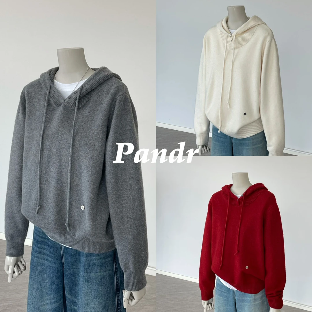 PANDR 心动新年红韩系慵懒套头连帽毛衣女冬宽松显瘦内搭针织上衣