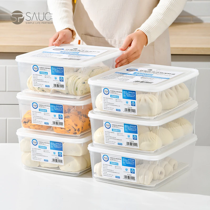日本抗菌保鲜盒食品级密封包子馒头冷冻专用收纳盒大容量冰箱饺子