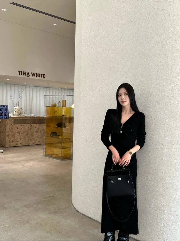 气质姐姐假两件细闪连衣裙