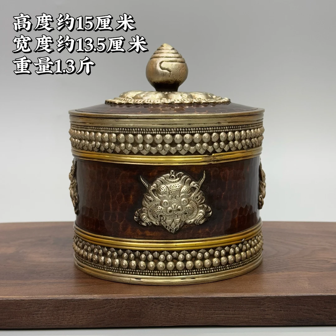 【尼泊尔纯铜手工藏式糌粑盒摆件】特小号迷你款款家用民族风摆件