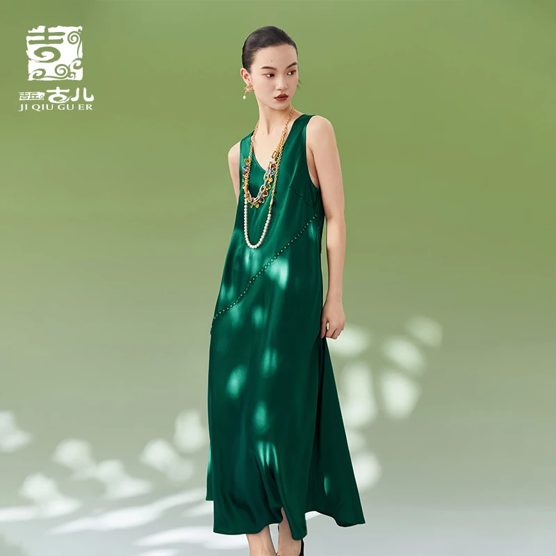 吉丘古儿流光倩影线条美连衣裙优雅飘逸显瘦鱼尾背心裙G242Y038