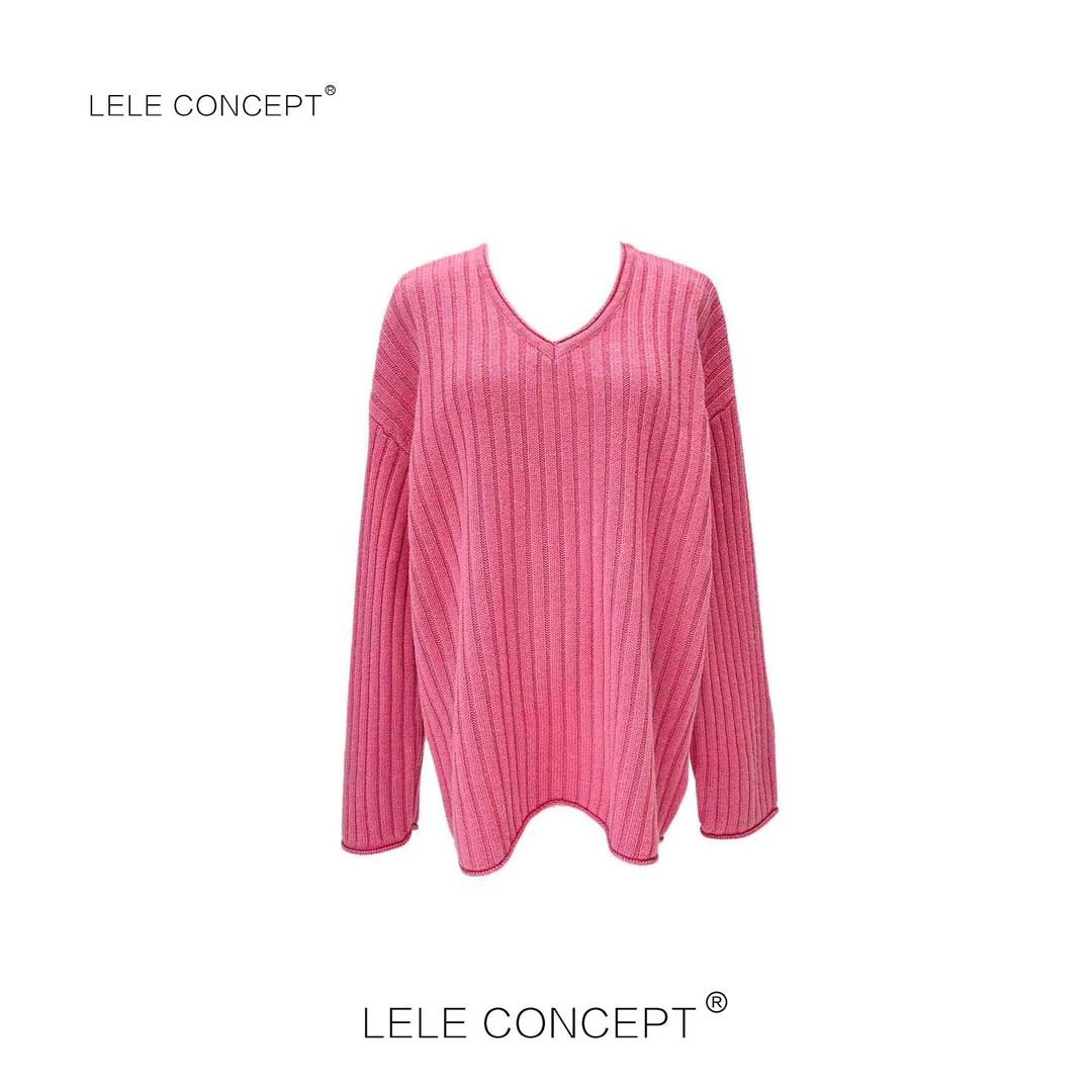 LELE CONCEPT |「夭夭」减龄款多色V领竖条纹毛衣S0661