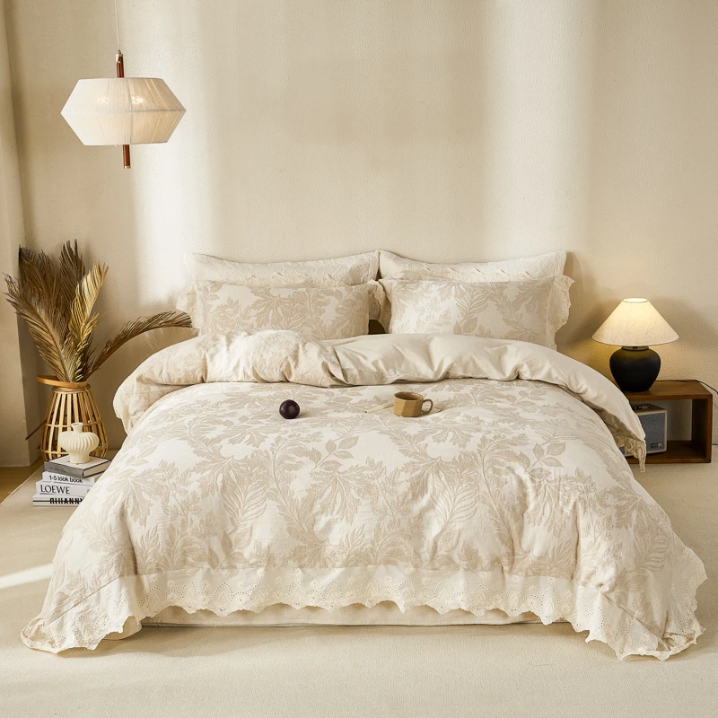 复古轻奢法式棉麻大提花布艺蕾丝花边四件套布拉诺床品套件