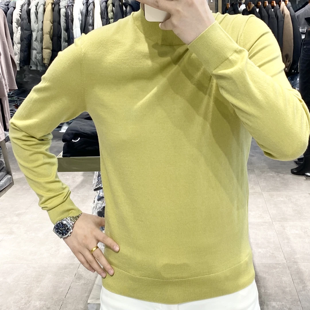 2025年男士新款简约轻奢纯色舒适百搭圆领修身针织衫5558