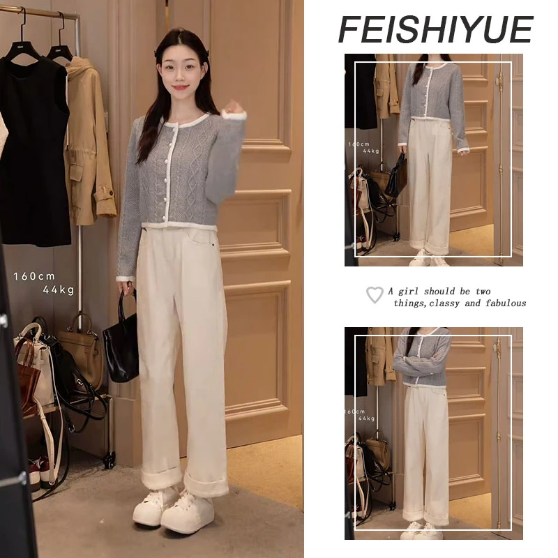 秋季穿搭一整套女2025新款休闲风针织上衣百搭直筒裤两件套