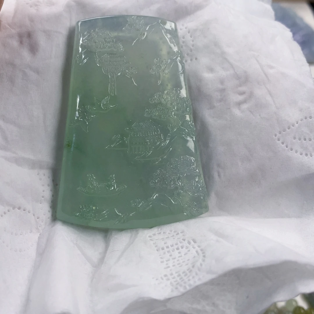 定制翡翠未镶嵌山水 毛货 无鉴赏期