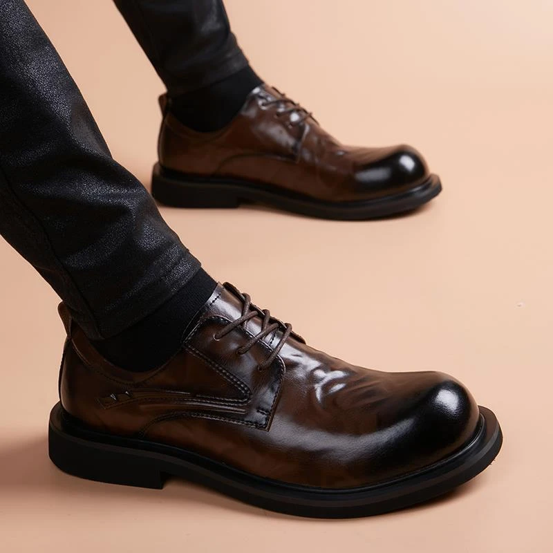 2025大头皮鞋男透气商务休闲德比鞋英伦风百搭软面软底增高男鞋