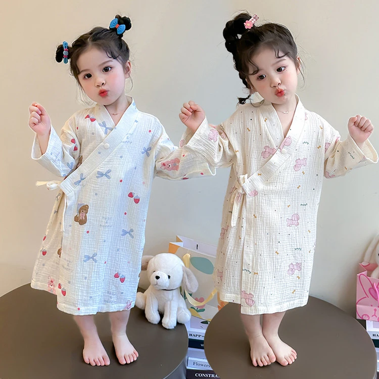 女童睡袍春秋纯棉薄款长袖女孩宝宝公主风睡衣家居服儿童婴儿浴袍
